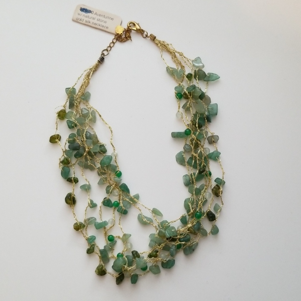Aventurine with natural stone gold silk necklace